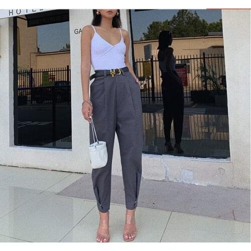 Obrix Trendy Casual Style Female Cargo Pants High Waist Ankle Length Pockets Pants For Women