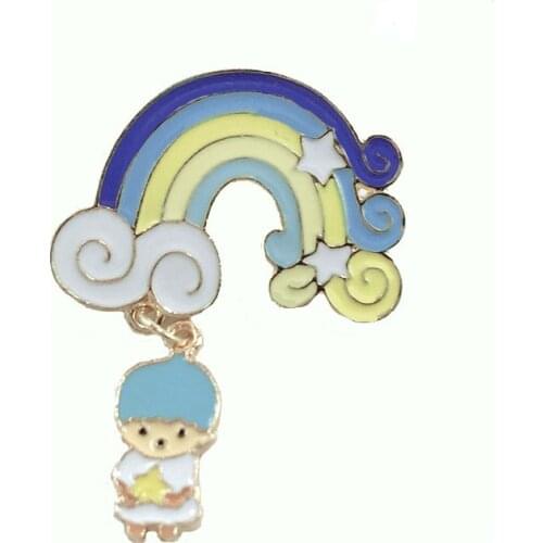 Cartoon rainbow cloud blue pendant prince child rainbow roll enamel brooch badge clothes pendant kids jewelry gift