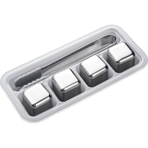 Stainless Steel Ice Cubes Clamp Set Reusable Chilling Stones for Whiskey Wine 37MF