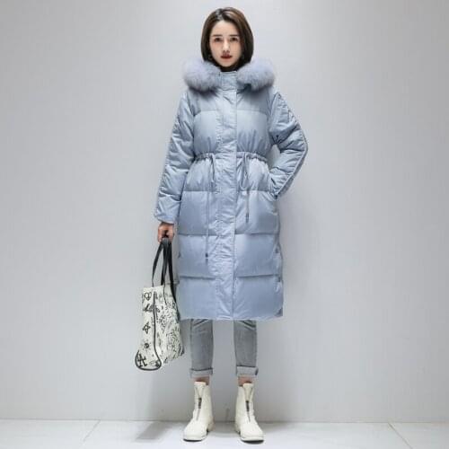 Natural Real Fox Fur Collar 2021 New Winter Women White Duck Down Coats Female Long Hooded Puffer Jackets Solid Oversize Outwear