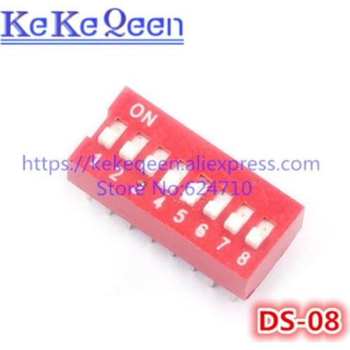 100PCS DS-08P 8 bit 16pins NEW Direct dial code switch DIP switch Red color DS08P DS-8P 2.54MM Coding ON/OFF Switch