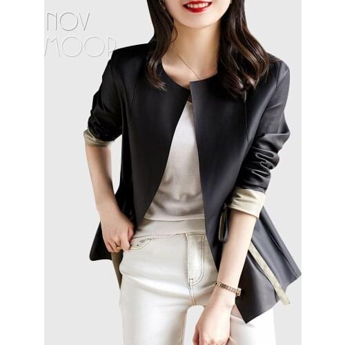 Novmoop super light-weighted softest touch drawstring waist genuine leather sheepskin women coat Abrigo de piel de oveja LT3208