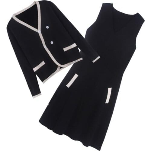 Maternity Clothes Autumn Knit Cardigan Dress Two-Piece Set Fashion Models Sleeveless Maternity Dress Long-Sleeve Cardigan