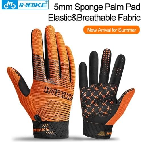 INBIKE Full Finger Cycling Gloves 5mm Palm Pad Long Finger Bicycle Gloves Breathable Shockproof Durable Outdoor Gloves MTB Sport