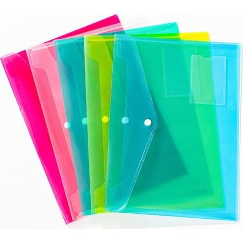 A4 Snap Button File Bag Transparent Color Plastic Office Information Bag File Bag