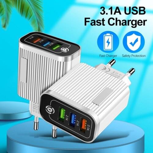 Portable 36W 3 USB Ports QC3.0 Fast Charging Quick Charger Adapter EU/US Plug Stripe Luminous Chargers For Phone Charging Head