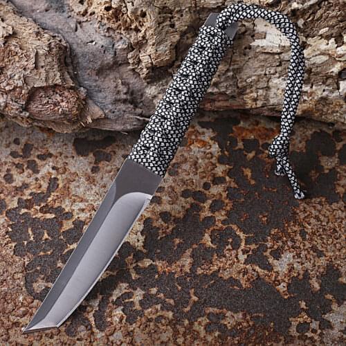 Portable Outdoor Knife High Hardness Tactical Field Survival Self Defense Rope Straight Knife Sharp Tactical Knife