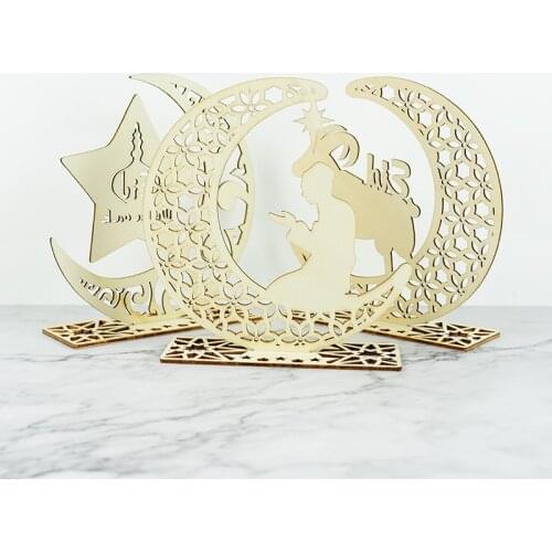Ramadan Eid Mubarak Moon Ornament Wooden Plaque Hanging Pendant Home Islam Muslim Event Party Table Decoration Supplies