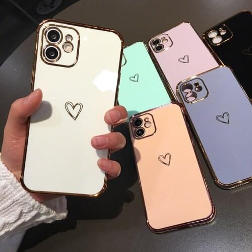 Luxury Soft Plating Love Silicone Shockproof Case for IPhone 12 11 Pro Max XR X XS Max 7 8 Plus SE 2020 Phone Cover Funda Coque