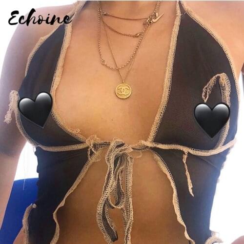 Sexy Black Mesh Low Cut Crop Tops Camisole Women Club Party Night Wear Goddess Patchwork Design Pleated Knit Tank Tops Female