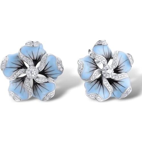 New Bohemian Crystal Inlaid Earrings for Women Fashion Personality Blue Flower Rhinestone Earrings Accessories Party Jewelry