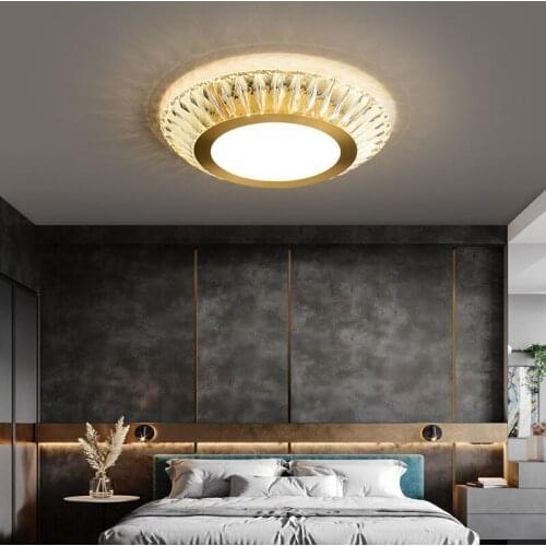 Nordic Crystal Ceiling Lamp Bedroom Study Porch Aisle Post-modern Light Luxury All-copper LED Three-color Ceiling Lamp