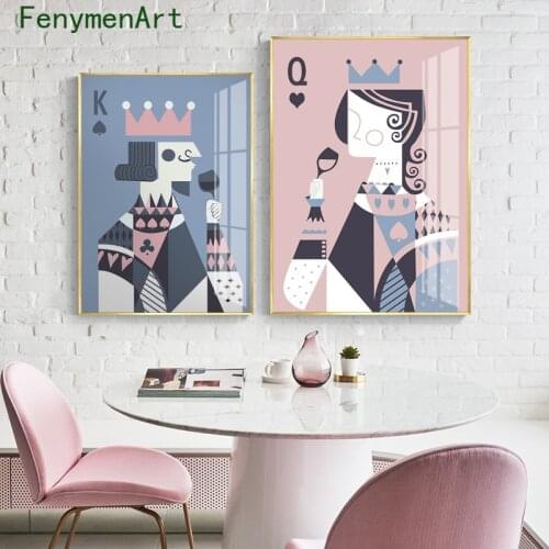 Nordic Poker King Queen Poster Print Colorful Poker Canvas Painting Modern Wall Art Picture Gaming Room Living Room Bar Decor