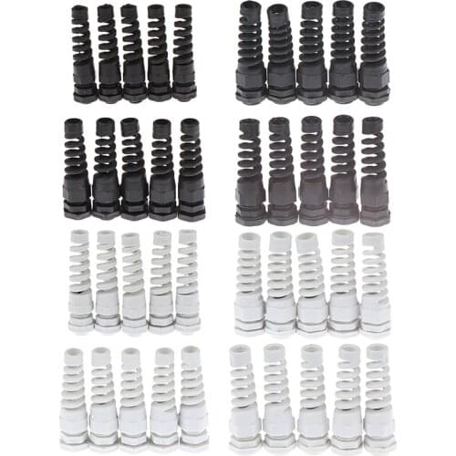 M12/M16/M18/M20 Cable Gland Connector Plastic Flex Spiral Strain Relief Protector For 3-12mm Wire Thread 5pcs IP67 Waterproof