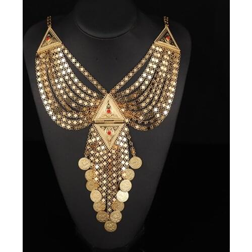 Saudi Arabian Wedding Necklace for Bride Gold Plated Coin Jewelry for Women Turkish Muslim Layered Chains Necklaces
