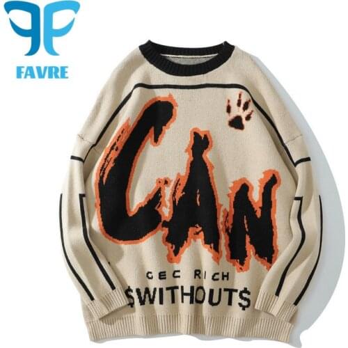 FAVRE Couple Sweaters Pullovers Men Womens Autumn Winter Jacquard Knitted O-Neck Sweater Oversized Loose Japanese Jumpers