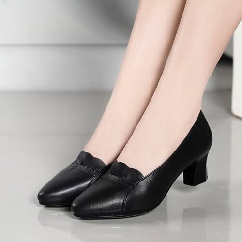 Womens Pumps Spring Autumn Women Pointed Toe Med Square High Heels Casual Office Work Shoes Female Party Wedding Shoes