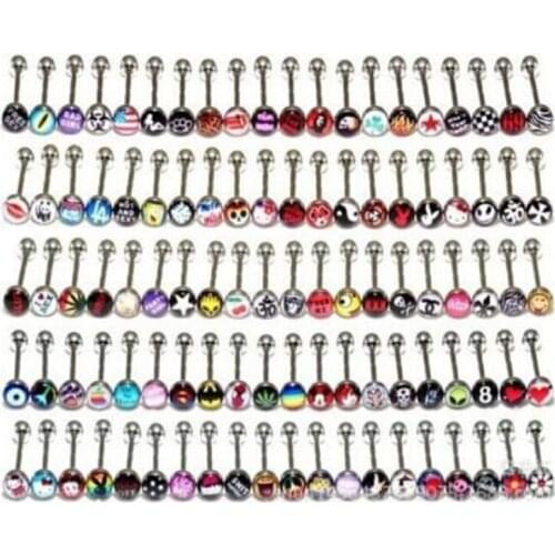 Bulk Wholesale 50pcs New Fashion Silver Steel mix different Logo Tongue Piercing Tongue Ring Body Jewelry