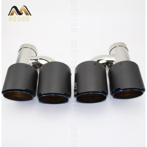 Universal 304 stainless steel sandblasting and matte carbon fiber h-type double outlet straight edge exhaust pipe tailpipe