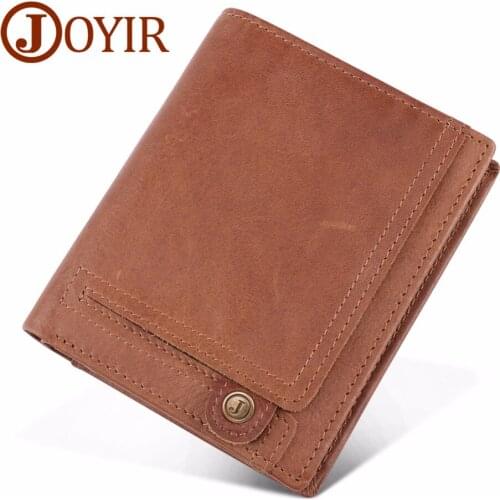 JOYIR Vintage 100% Genuine Leather Men Short Wallet RFID Purse Card Holder Coin Pocket Male Wallets For Men Carteiras Masculinas