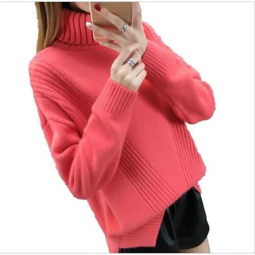 Women Warm Turtleneck Sweater Female Short Knitwear Loose Casual Thicken Knitwear Women Knitted Tops And Pullovers 2018New Q1082