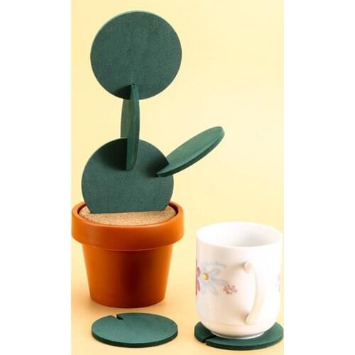 1 Set Cactus Coaster Household Heat Insulation Round Cactus Shaped Cup Pad for Holder Mat Pads Kitchen Home Decoration