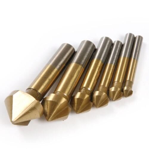 6pc 6.3-20.5mm 3 Flute Titanium 90 Degree HSS 4241 Countersink Drill Chamfer Cutter For workpiece Taper Wood Milling Tool