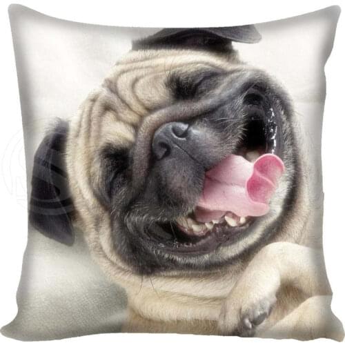Hot Custom pug dog Square Pillowcase Custom Zippered Bedroom Home Pillow Cover Case 35X35cm,40x40cm