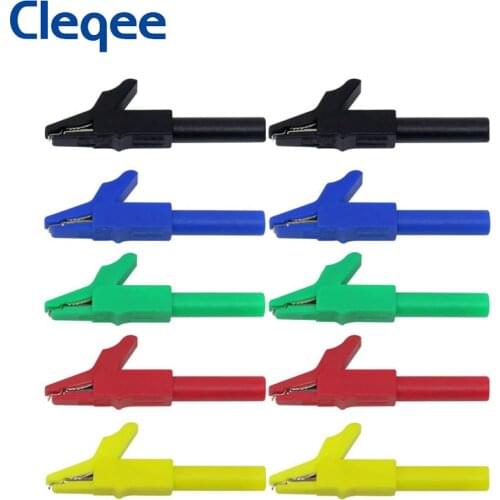 Cleqee P2007 10PCS 56mm Alligator Clips with 4mm Jack for 4mm Banana Plug Safe Crocodile Clamp Test Accessories 300V/15A