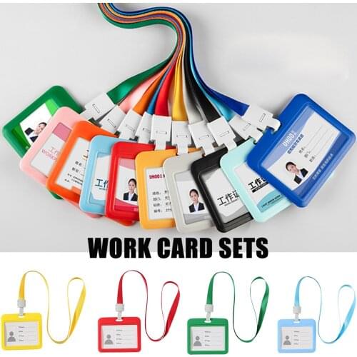 Id card holder neck Certificate Name Tag Identity Badge Double-Sided clear Card Holder Employee Business Work Office Supplies