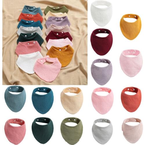 C5AF Baby Bibs Organic Cotton Muslin Scarf Burp with Snap Triangle Gauze Water Absorb Bandana for Boys Girls