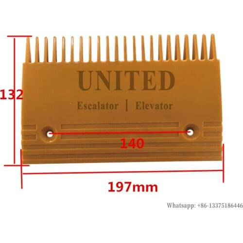 Escalator Yellow Plastic Comb Plate KM5009380H02 L197mm W132mm Hole Space 140mm 22 Teeth CENTER MIDDLE