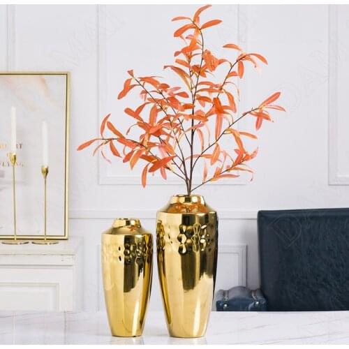 European Ceramic Vases Gilded Decorative Desktop Vase Hollow Out Living Room TV Cabinet Dried Flowers Organizer Home Decoration