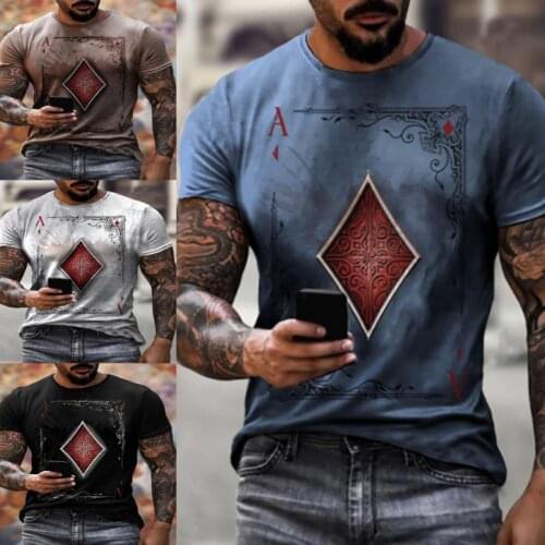 Playing cards Printed T shirt MEN Short Sleeve Sport T Shirt Gym Jerseys Fitness Shirt Trainer Running T-Shirt Mens Sportswear