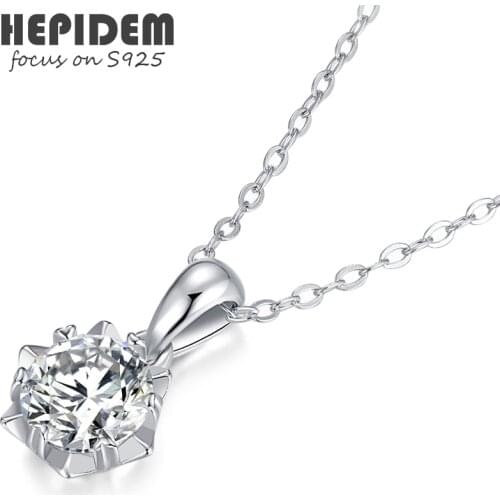 HEPIDEM 100% Really 1ct 6.5mm D Moissanite 925 Sterling Silver Necklace Diamond Test Passed Jewelry Women Christmas Gift H003
