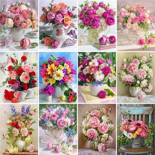 HUACAN 5D Diamond Painting Art Kits Flower Diamond Embroidery Sale Rose Peony Pictures Of Rhinestones Full Mosaic Decor For Home