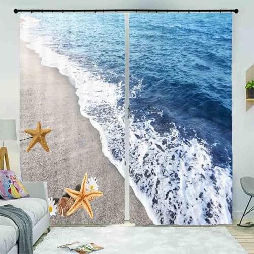 Customize window blackout curtain Beach starfish sea Living room bedroom photo print curtains 2019