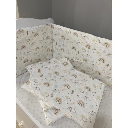 Jaju Baby Handmade, Cute, Mountain and Rainbow Patterned Crib Side Protection Custom Size, Baby Barrier Set