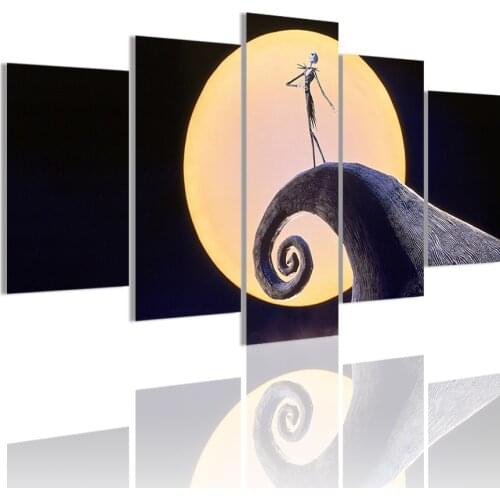 Nightmare Before Christmas 5 Panels Canvas Painting HD Poster Wall Art Print Picture Living Room Interior Home Decoration Frame