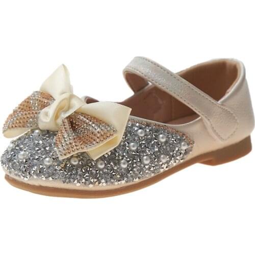 Princess Fashion crystal bow shoes for Sneakers baby girls children low heeled glitter dress dance shoes 2020 3 6 10 to 12 years