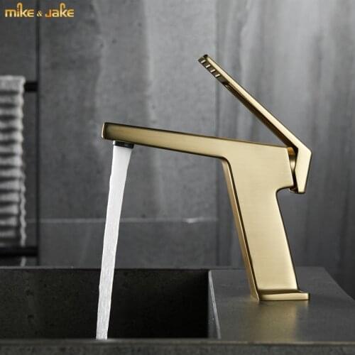 Gold brush bathroom faucet frosted gold basin mixer hot and cold single handle basin tap sink faucet gold crane