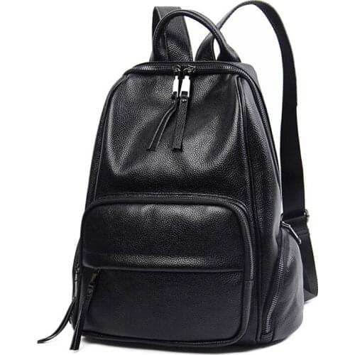 Genuine Leather Fashion Retro Large Capacity First Layer Cowhide Women Bag Solid Color Travel Bags Personality Backpack