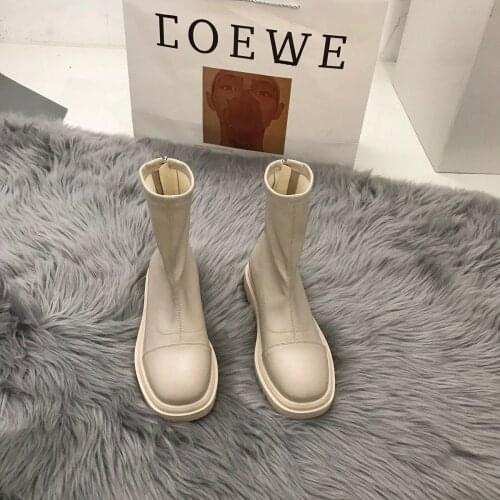 Fashion Women Boots Spring 2021 Elegant White Back Zip Ankle Boots Women Leather Black Boots Ladies Short Tube Low Heel Boots