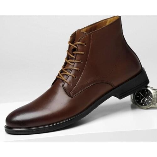 Men Boots Genuine Leather Autumn Winter Lace Up Men Ankle Boots Plush Keep Warm Boots Brithsh Boots for Men Zapatos De Hombre