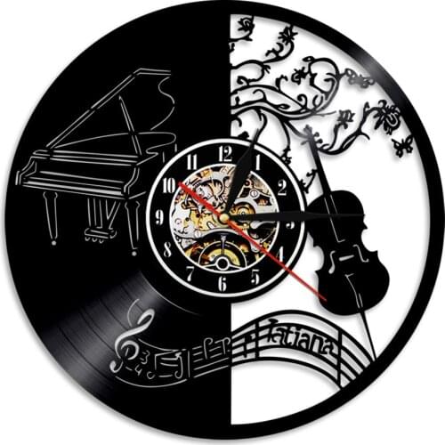 Music Instrument Vinyl Record Wall Clock Violin Piano Design Led Light Modern Music Wall Art Home Decor