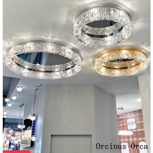 Nordic modern simple circular crystal ceiling lamp living room dining room bedroom European luxury LED silver ceiling lamp