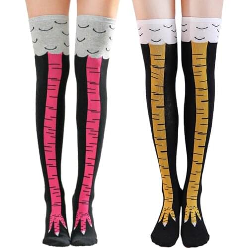 Chicken Feet Socks Women Knee High Socks Funny Cartoon Cotton Chicken Claw Ladies 3D Animal Long High Socks Over the Knee Socks