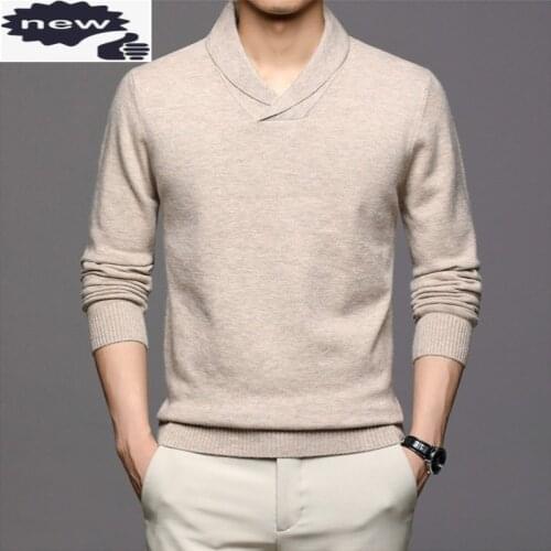 Autumn Mens Sweaters Business Casual Turn-Down Collar Long Sleeve Solid Simple Knitting Pullovers Slim Fit Sweater Tops Male