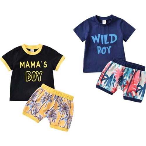 0-3Y Summer Causal Boys Clothes Sets Letter Printed Short Sleeve T Shirts Beach Shorts