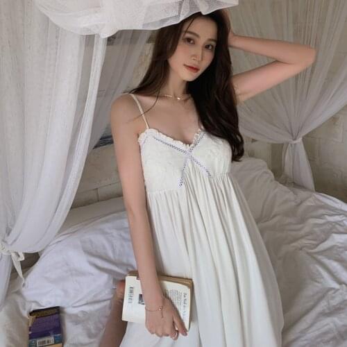 New Spring Summer Cute French Retro Palace With Chest Pad Suspenders Nightdress Ladies Lace Princess Pajamas Home Service